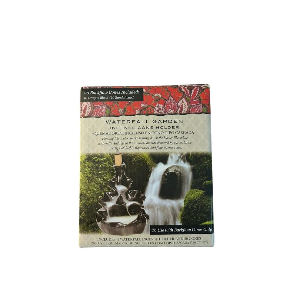 Waterfall Garden Fountain Backflow Incense Cone Holder w/20 Aromatherapy Cones